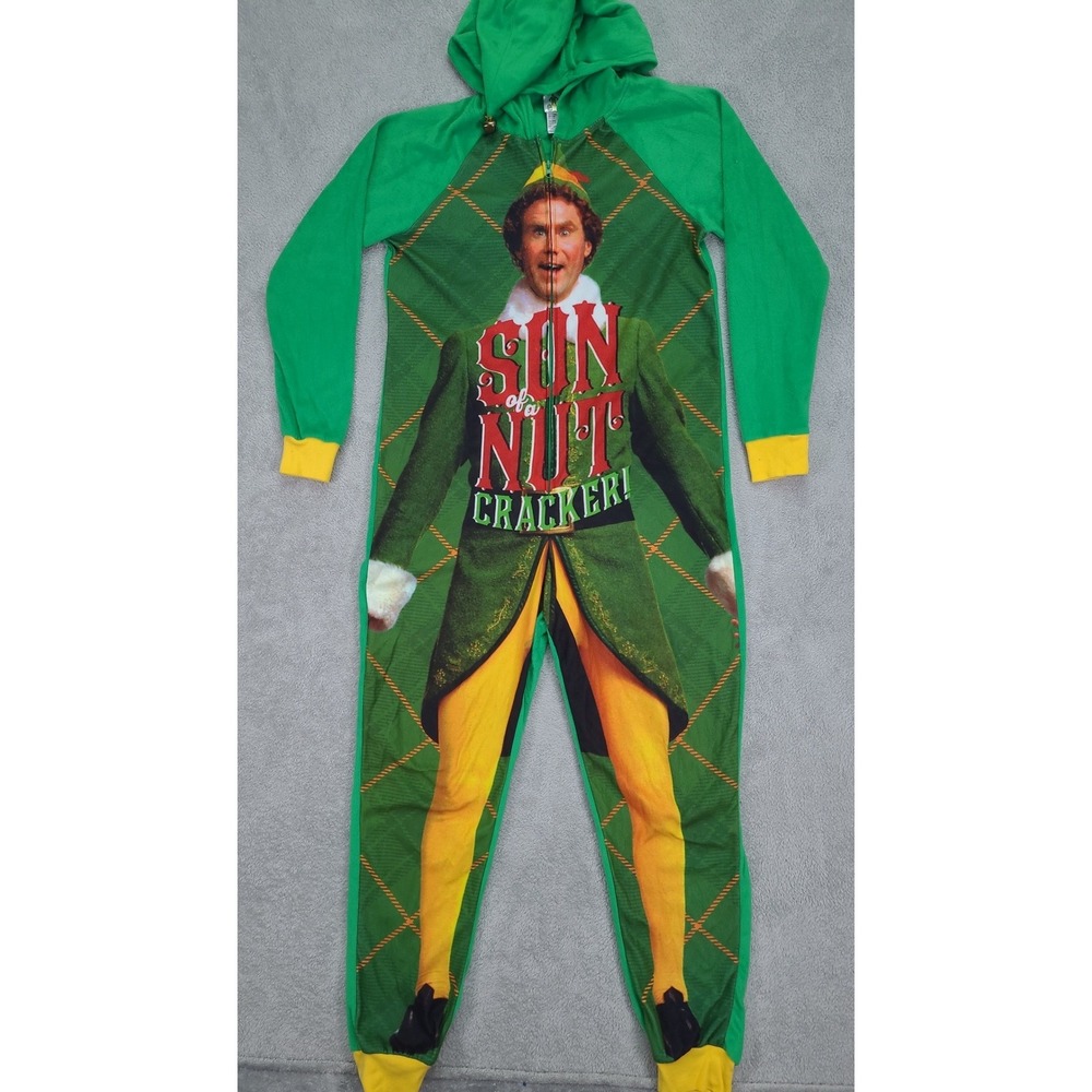 Elf Movie Buddy Son of a Nutcracker Green Hooded One Piece Pajamas Large 12-14